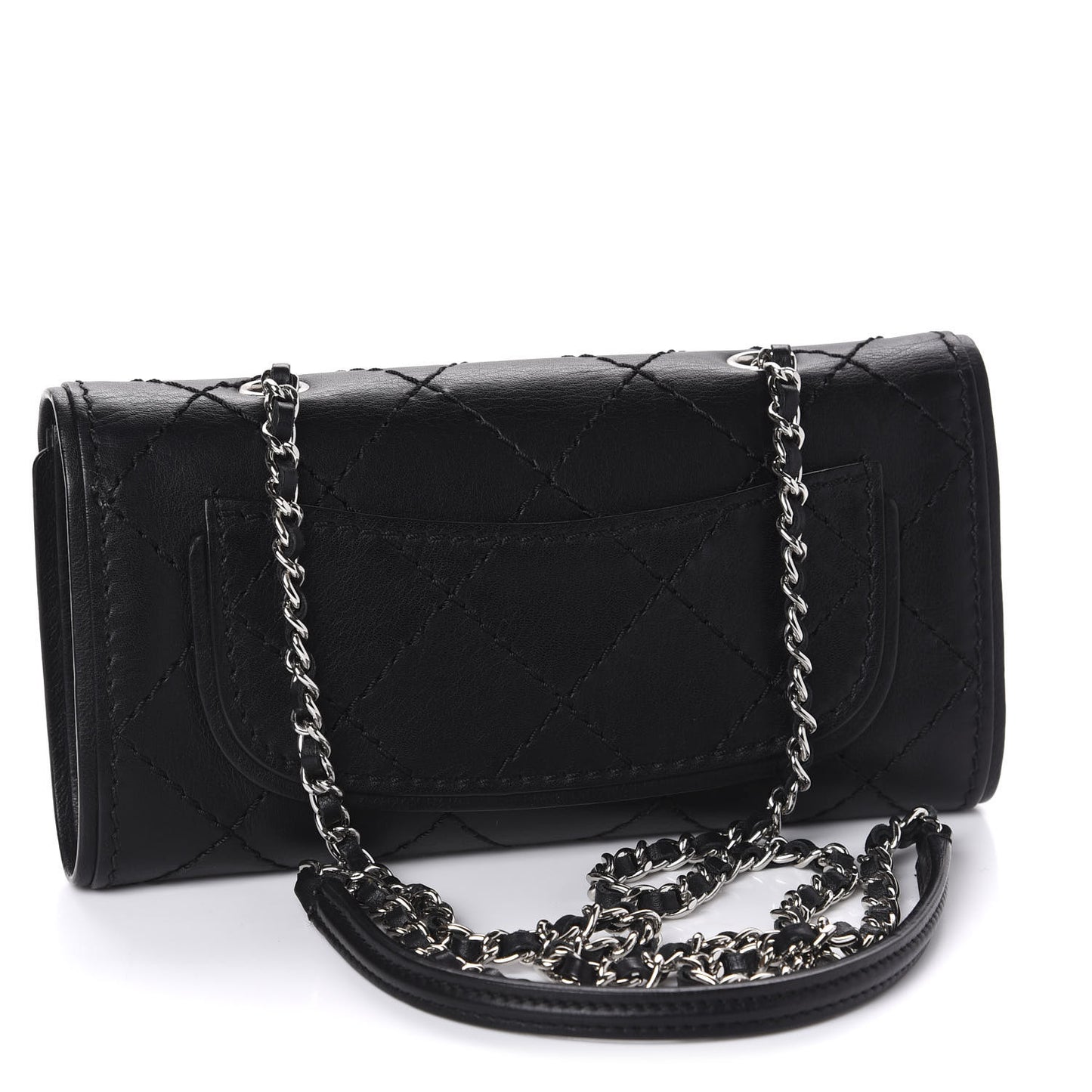 Calfskin Stitched Clutch Flap Black