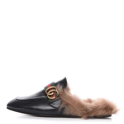Gucci Goatskin Fur Web GG Mens Princetown Slippers 7 Black 1 of 9