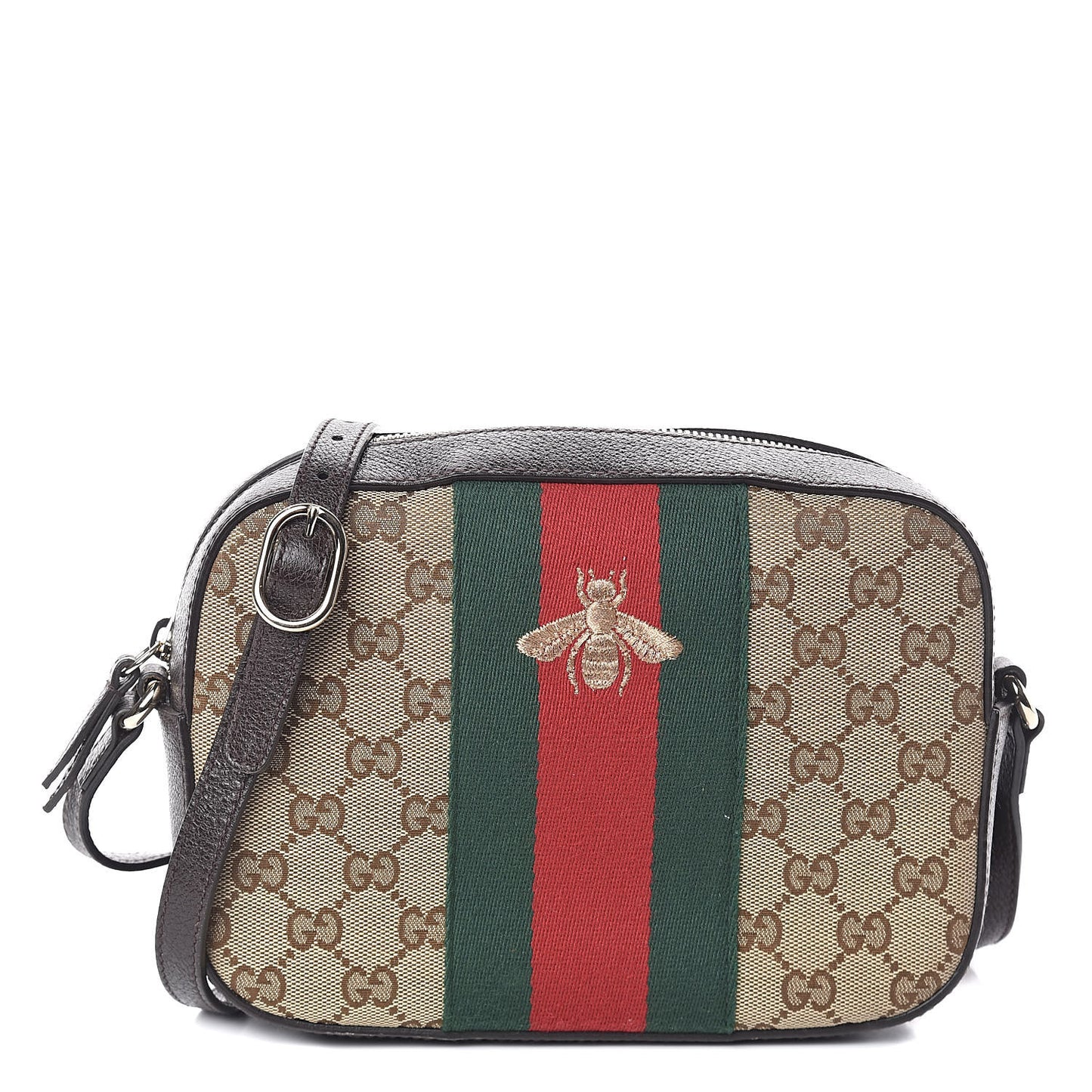 GG Supreme Monogram Web Small Webby Bee Shoulder Bag Dark Brown