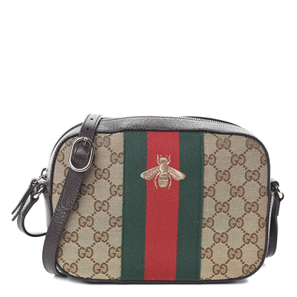 Gucci GG Supreme Monogram Web Small Webby Bee Shoulder Bag Dark Brown 1 of 9