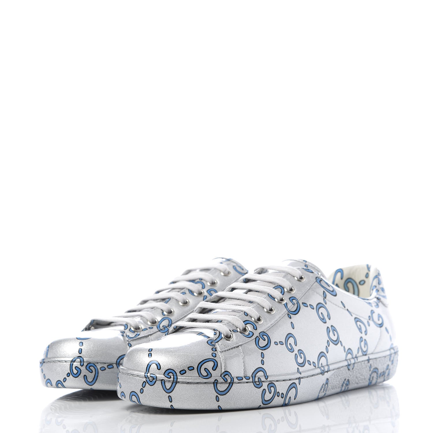 Gucci Miro Rubber Wax GucciGhost Print Mens New Ace Sneakers 10 Silver 3 of 10