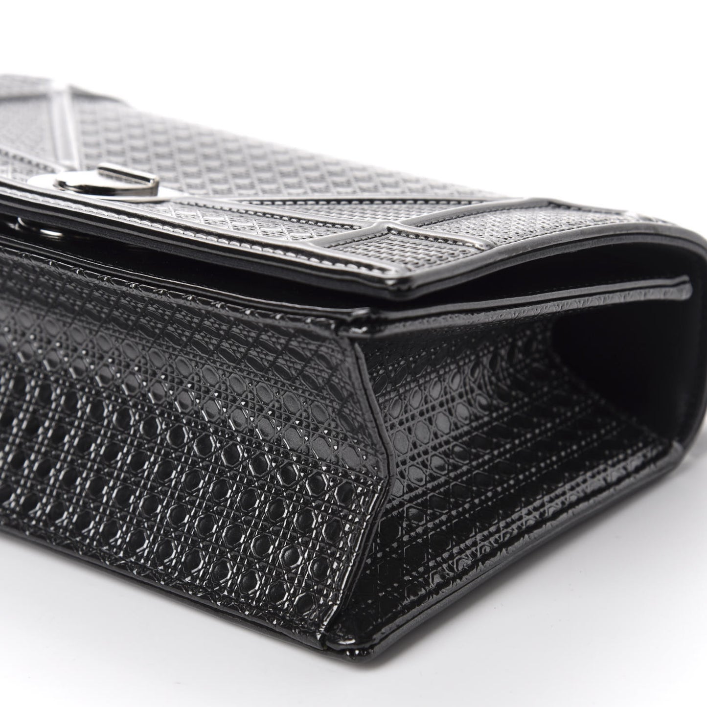Metallic Patent Micro-Cannage Small Diorama Flap Bag Onyx Black