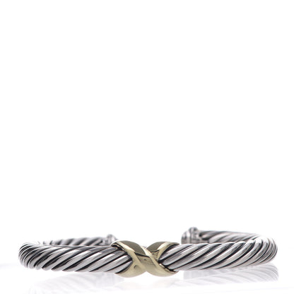 David Yurman Sterling Silver 14K Yellow Gold 7mm X Station Cable Bracelet 1 of 5