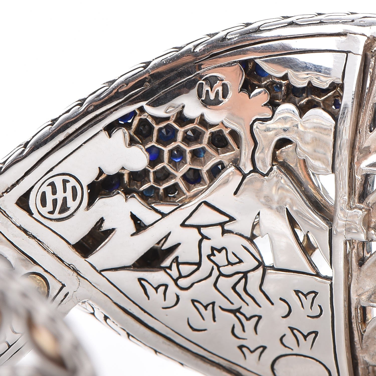John Hardy Sterling Silver 18K Yellow Gold Sapphire Topaz Batu Kawung Twist Cuff 6 of 9