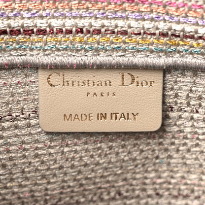 Christian Dior Canvas Embroidered Medium Stripes Book Tote Beige Multicolor 6 of 10