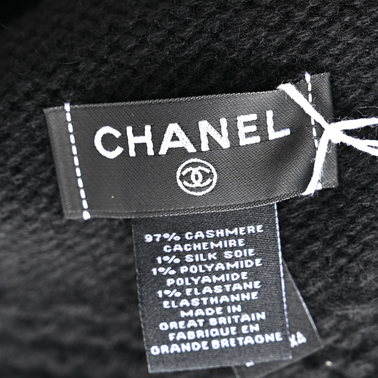 Chanel Cashmere Wool CC Beanie Hat Black Light Beige 5 of 6