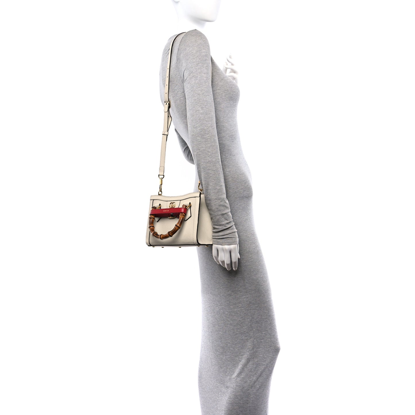 Textured Calfskin Web Mini Diana Tote Bag Mystic White