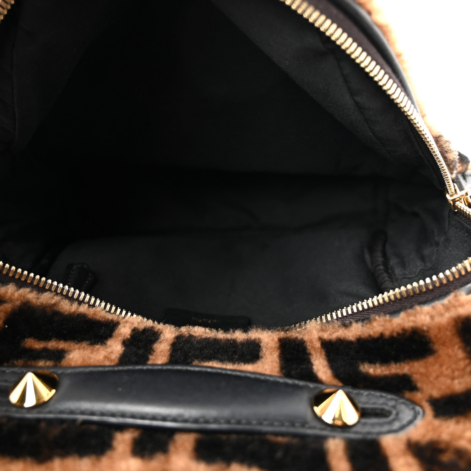 Fendi Shearling Macro FF 1974 Mini Backpack Tobacco Black 1876102