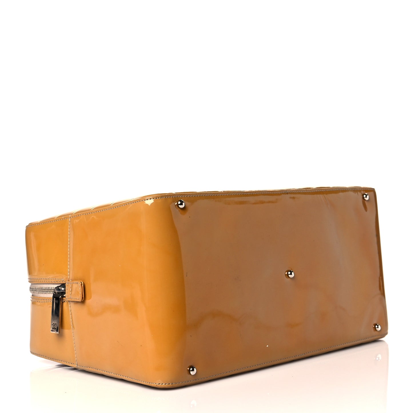Patent Quilted Chocolate Bar Bowler Beige