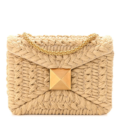 Valentino Garavani Raffia One Stud Chain Clutch Natural 1 of 10