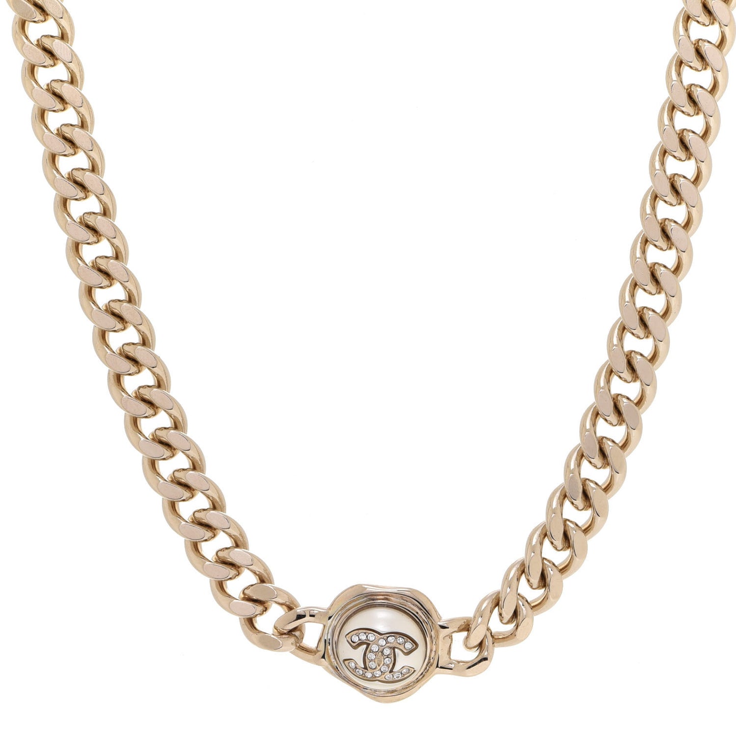 Pearl Crystal CC Chain Choker Necklace Gold