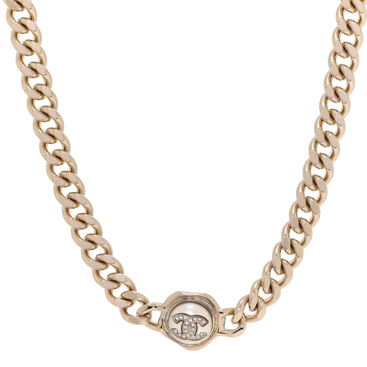 Chanel Pearl Crystal CC Chain Choker Necklace Gold 1 of 6