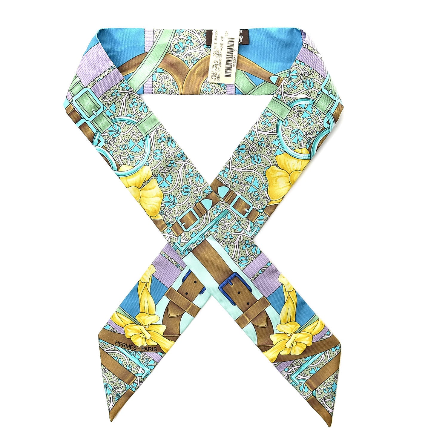 Hermes Silk Grand Manege Fleuri Twilly Cobalt Turquoise Jaune Vif 1 of 5
