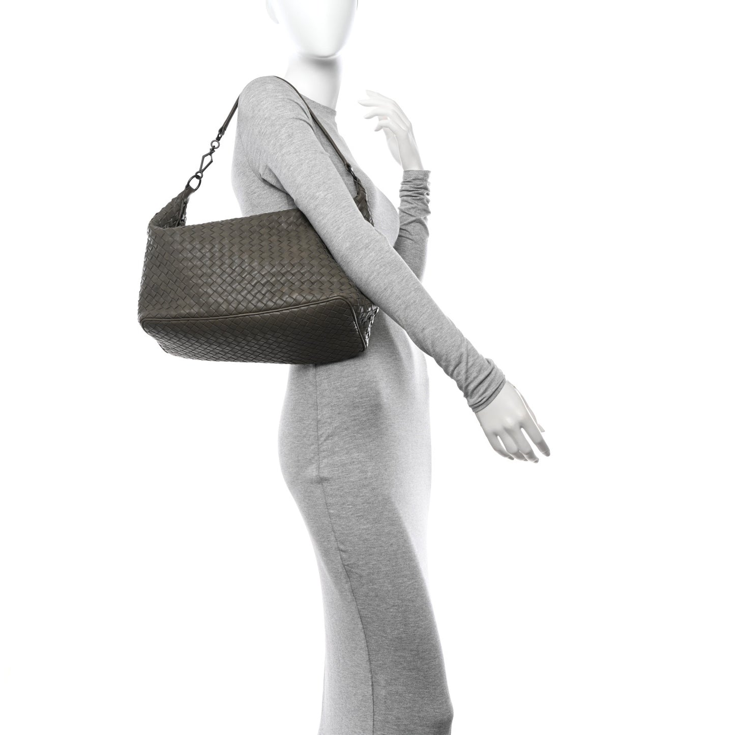 Nappa Intrecciato Medium Shoulder Bag Grey
