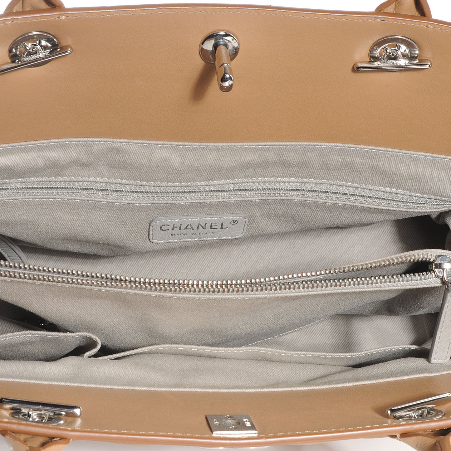 Aged Calfskin Quilted Be CC Tote Beige