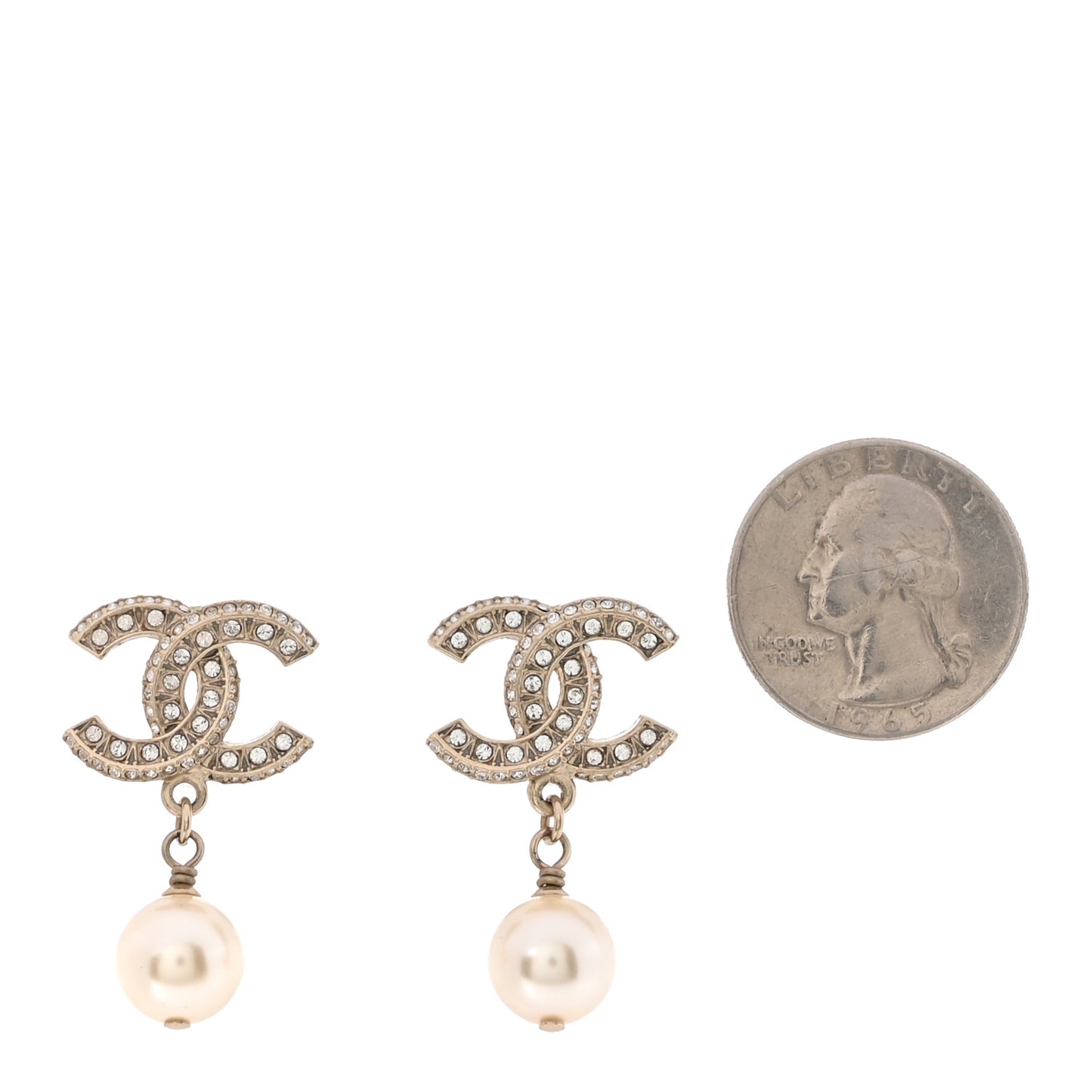 Crystal Timeless CC Pearl Drop Earrings Light Gold