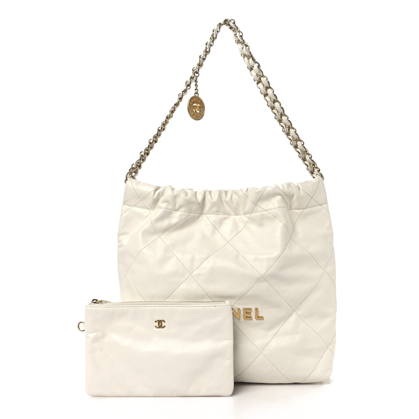 Shiny Calfskin Quilted Small Chanel 22 White