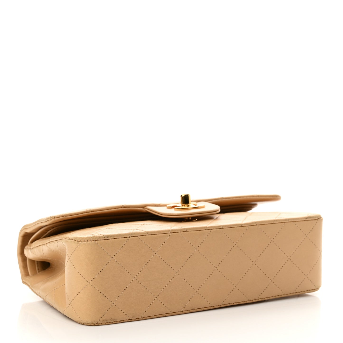 Lambskin Quilted Small Double Flap Beige