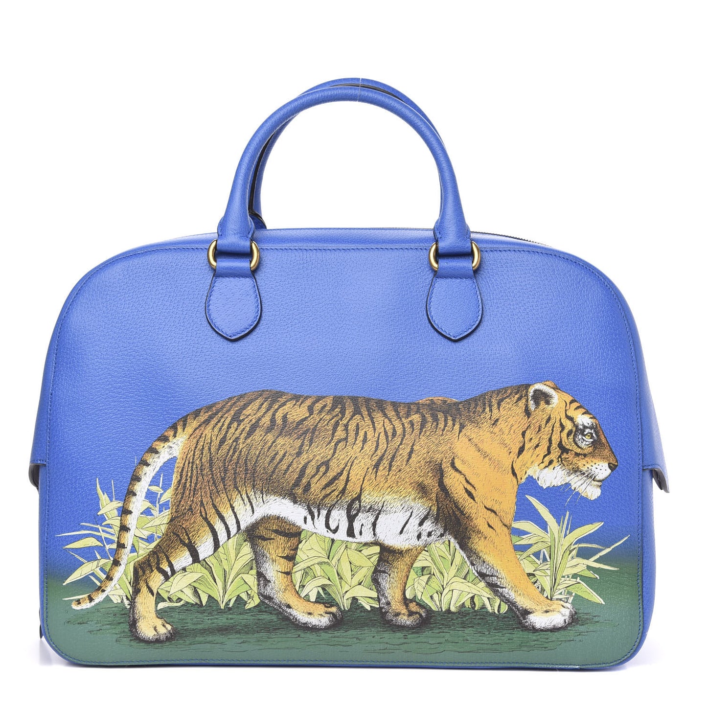 Calfskin Tiger Print Duffle Blue