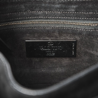 Valentino Garavani Craquele Calfskin Medium Guitar Strap Rockstud Rolling Flap Saddle Bag Black 6 of 9