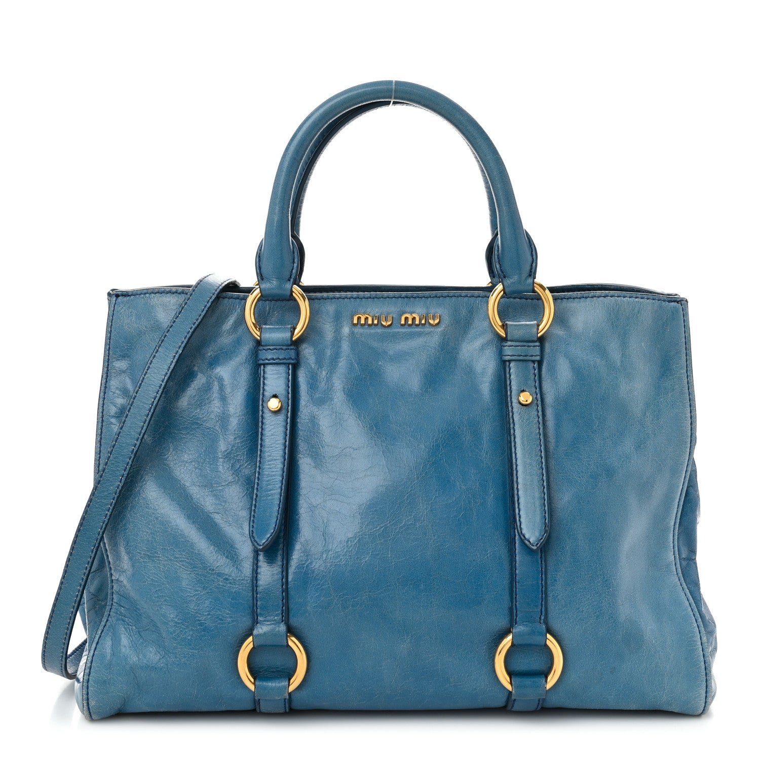Miu Miu Vitello Shine Double Zip Tote Oceano 1 of 11