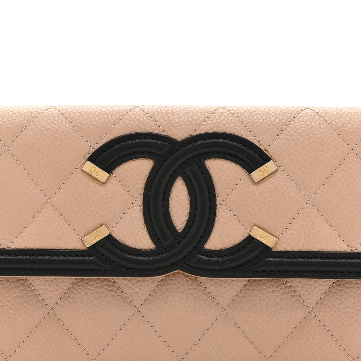 Chanel Caviar Quilted Filigree Large Gusset Flap Wallet Beige Black 9 of 12