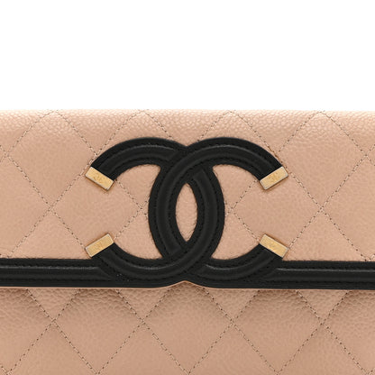Chanel Caviar Quilted Filigree Large Gusset Flap Wallet Beige Black 9 of 12