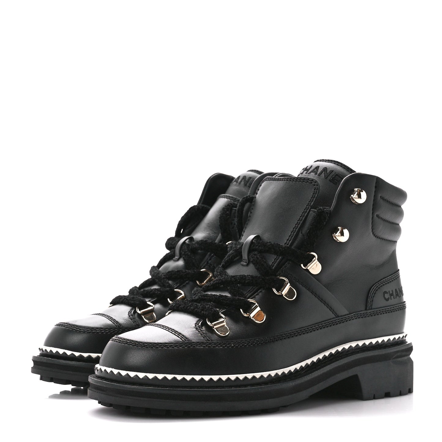Calfskin Lambskin Lace Up Boots 35 Black