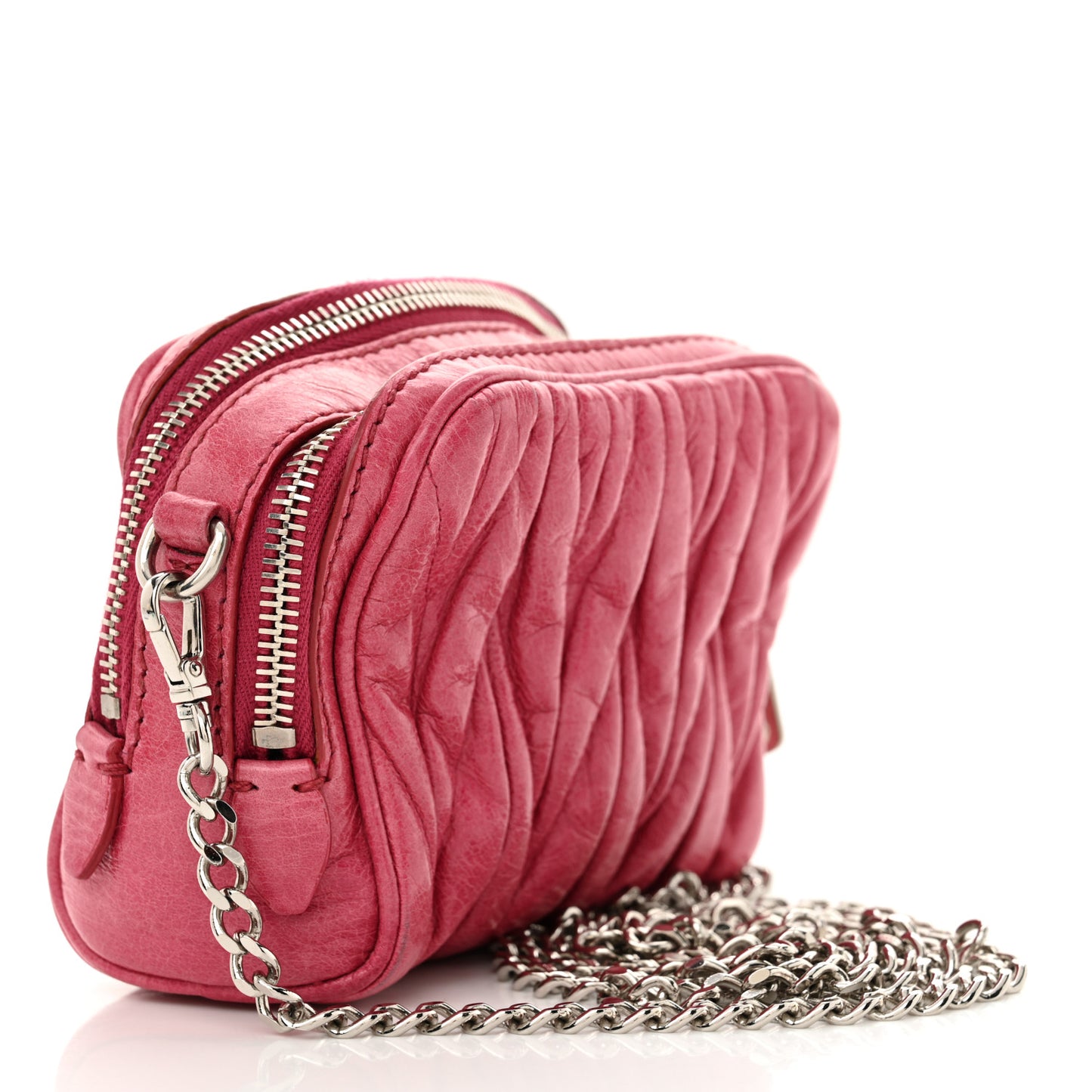 Vitello Lux Matelasse Double Zip Chain Mini Crossbody Bag Peonia