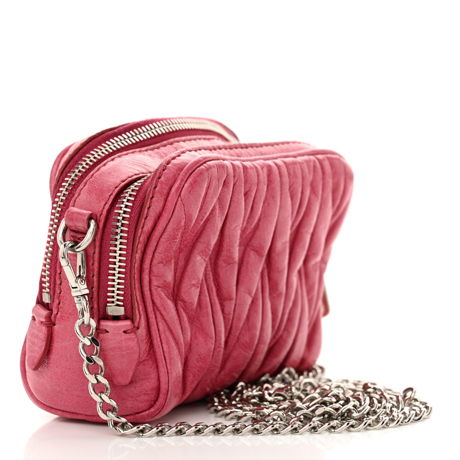 Miu Miu Vitello Lux Matelasse Double Zip Chain Mini Crossbody Bag Peonia 3 of 10
