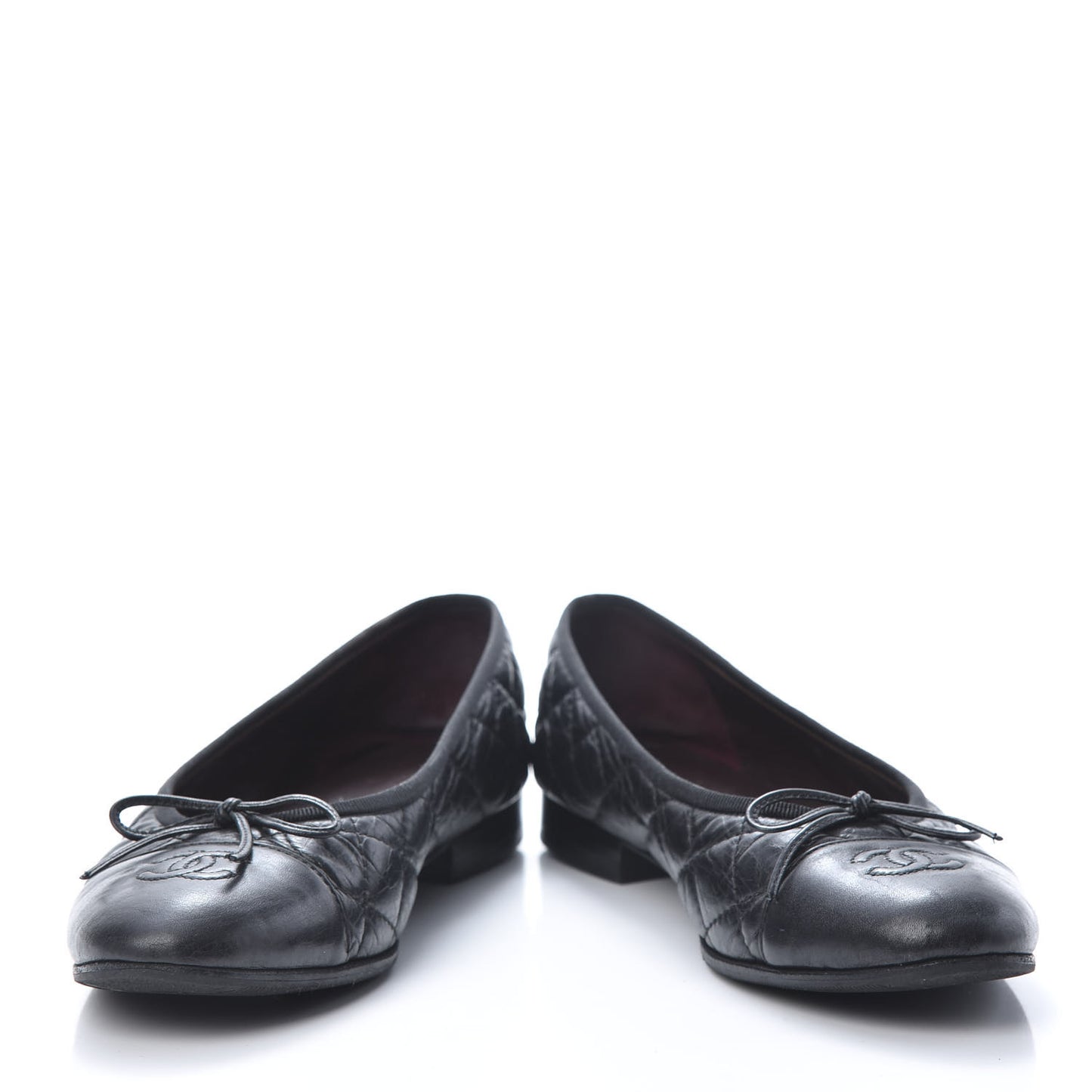 Aged Calfskin Quilted CC Cap Toe Ballerina Flats 37.5 Black