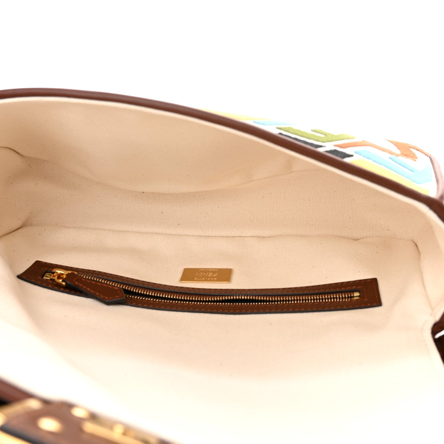 Fendi X SARA COLEMAN Canvas Vitello King Seta FF Fish Eye Embroidered Baguette Grezzo Multicolor Ghianda 5 of 11