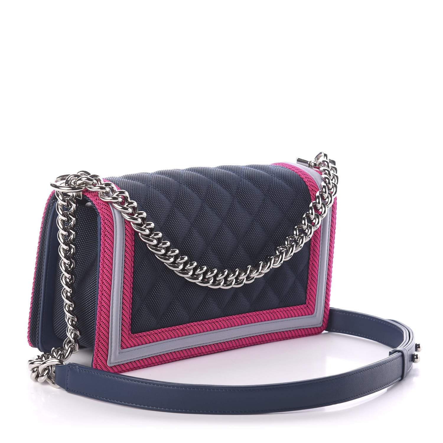 Chanel Canvas Quilted Medium Fluo Boy Flap Dark Navy Fuchsia Grey 3 of 10