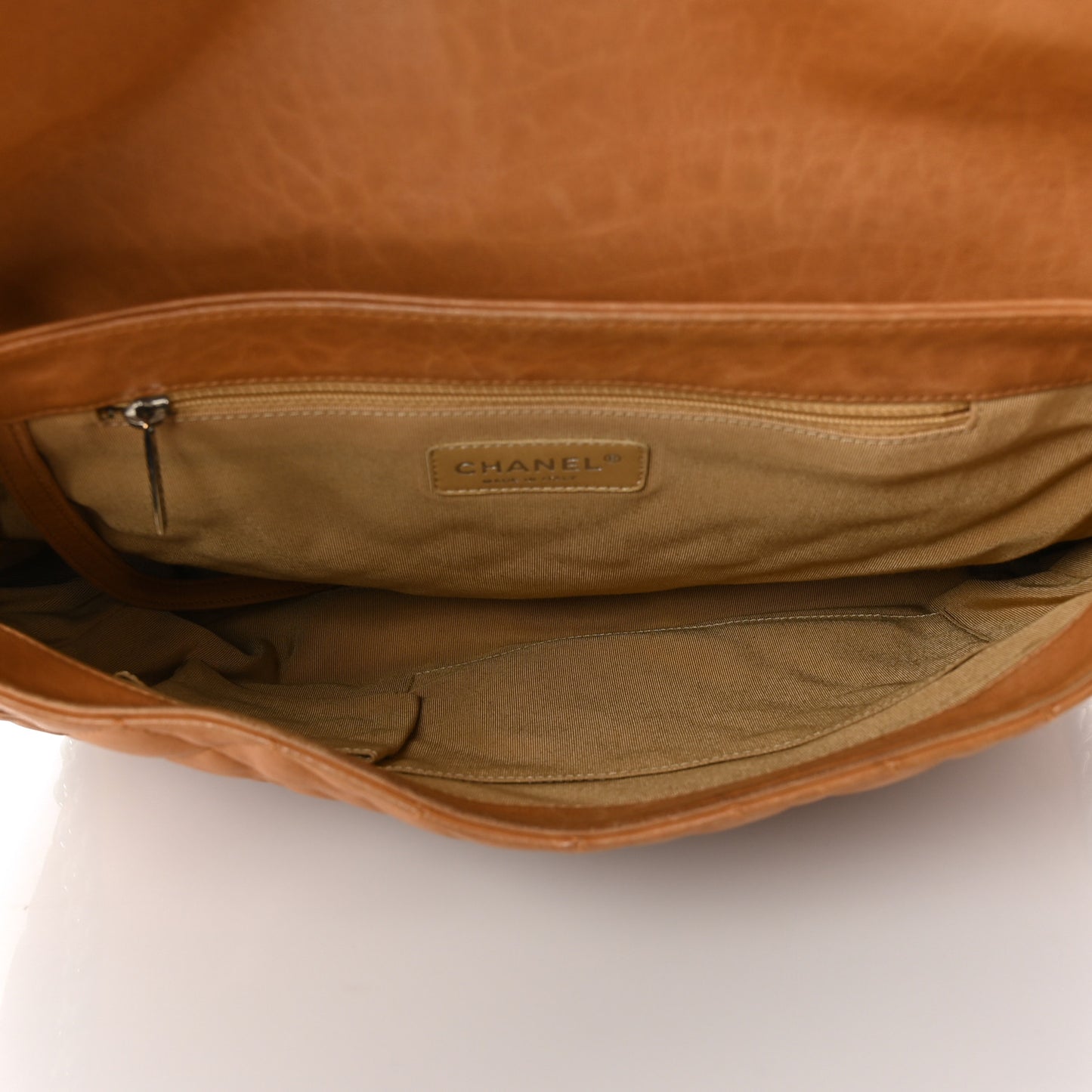 Washed Lambskin Chain Around Maxi Flap Bag Dark Beige