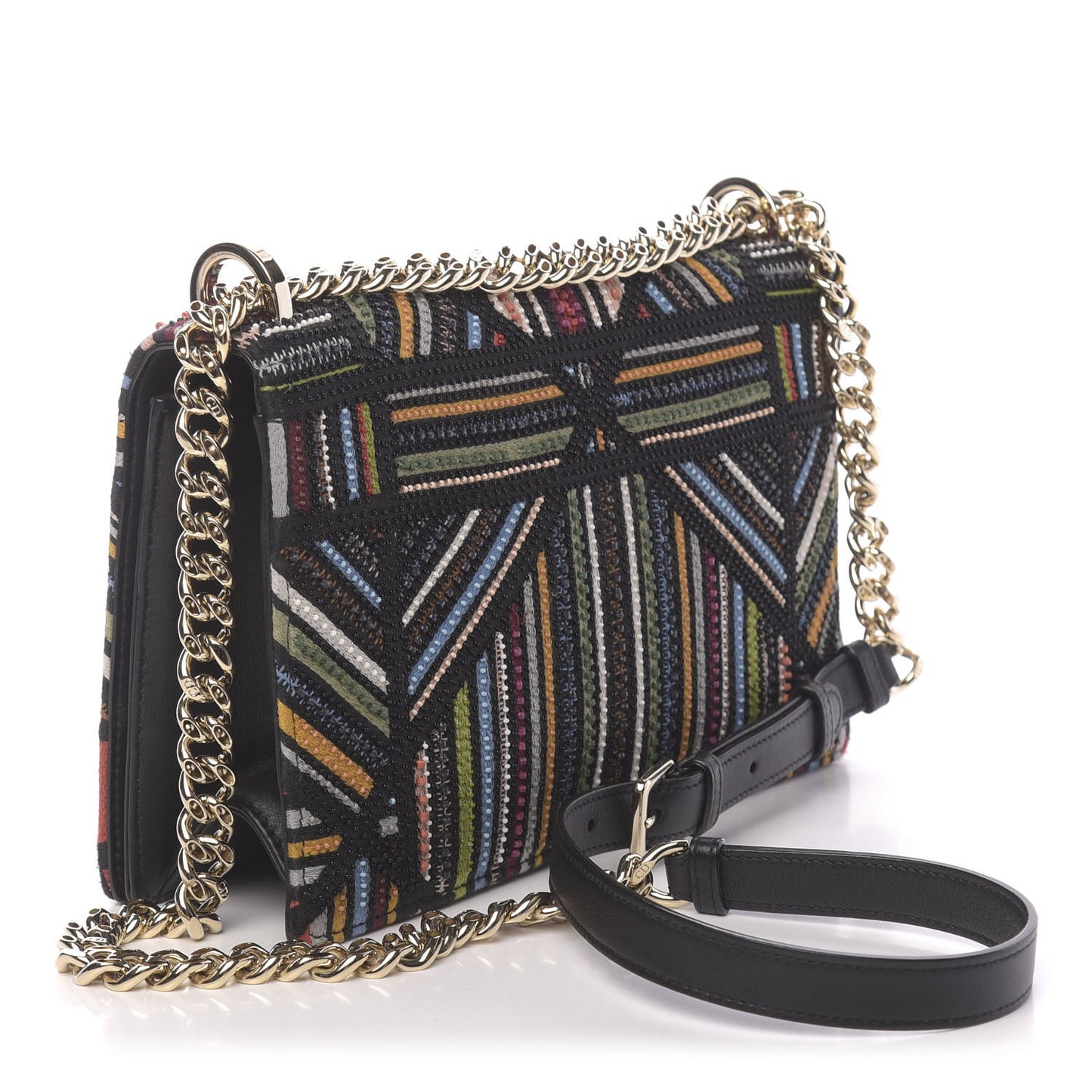 Embroidered Striped Medium Diorama Flap Bag Multicolor