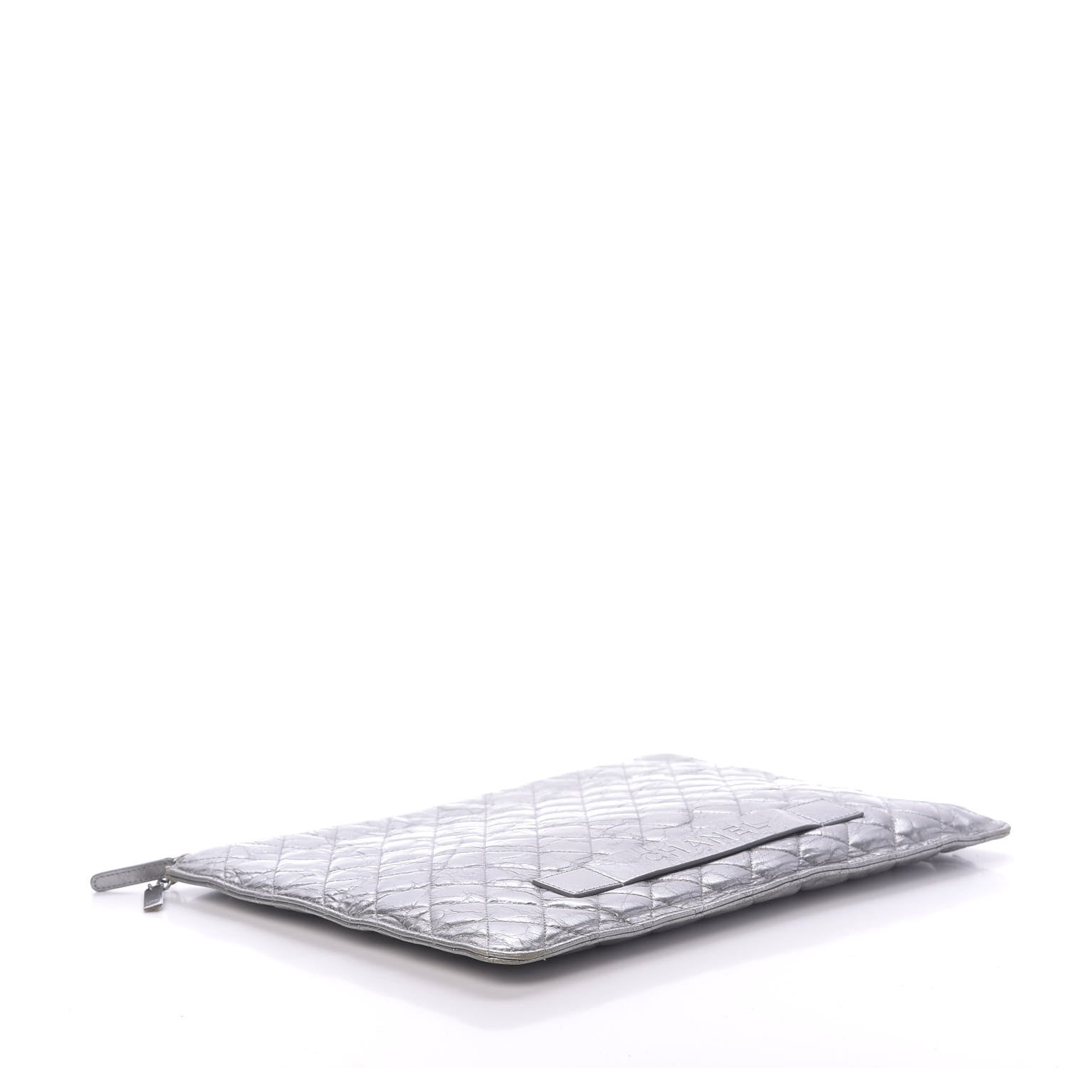 Chanel Metallic Crumpled Calfskin Quilted Large Slide Pouch Silver 3 of 10