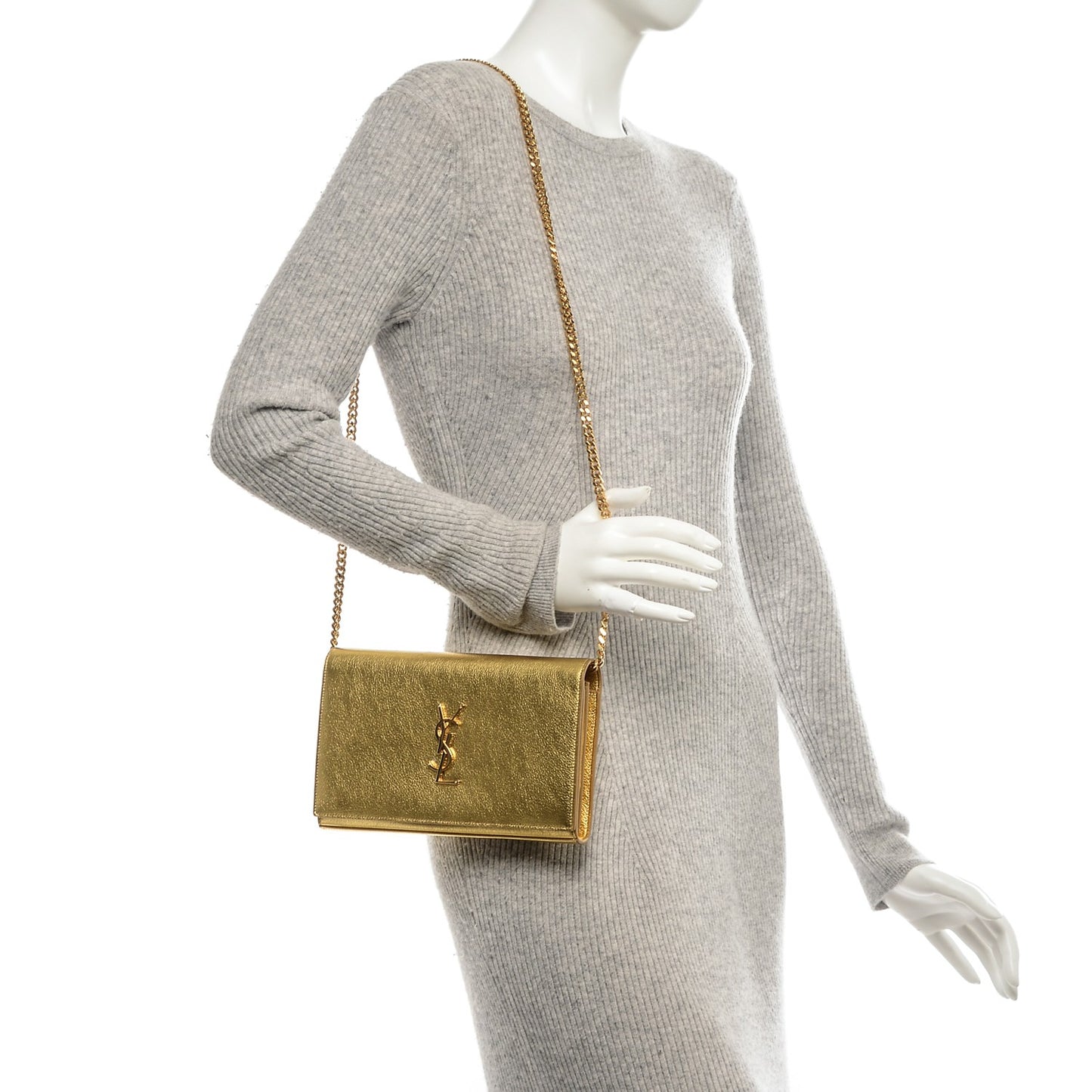 Metallic Calfskin Monogram Chain Wallet Gold