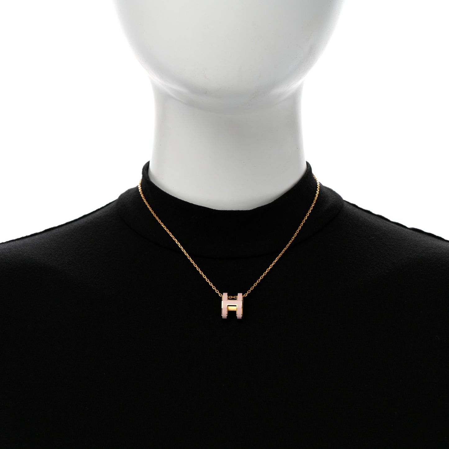 Lacquered Gold Pop H Pendant Necklace Rose Dragee