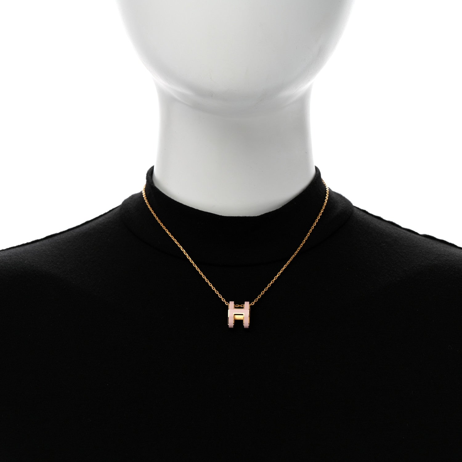 Hermes Lacquered Gold Pop H Pendant Necklace Rose Dragee 2 of 8