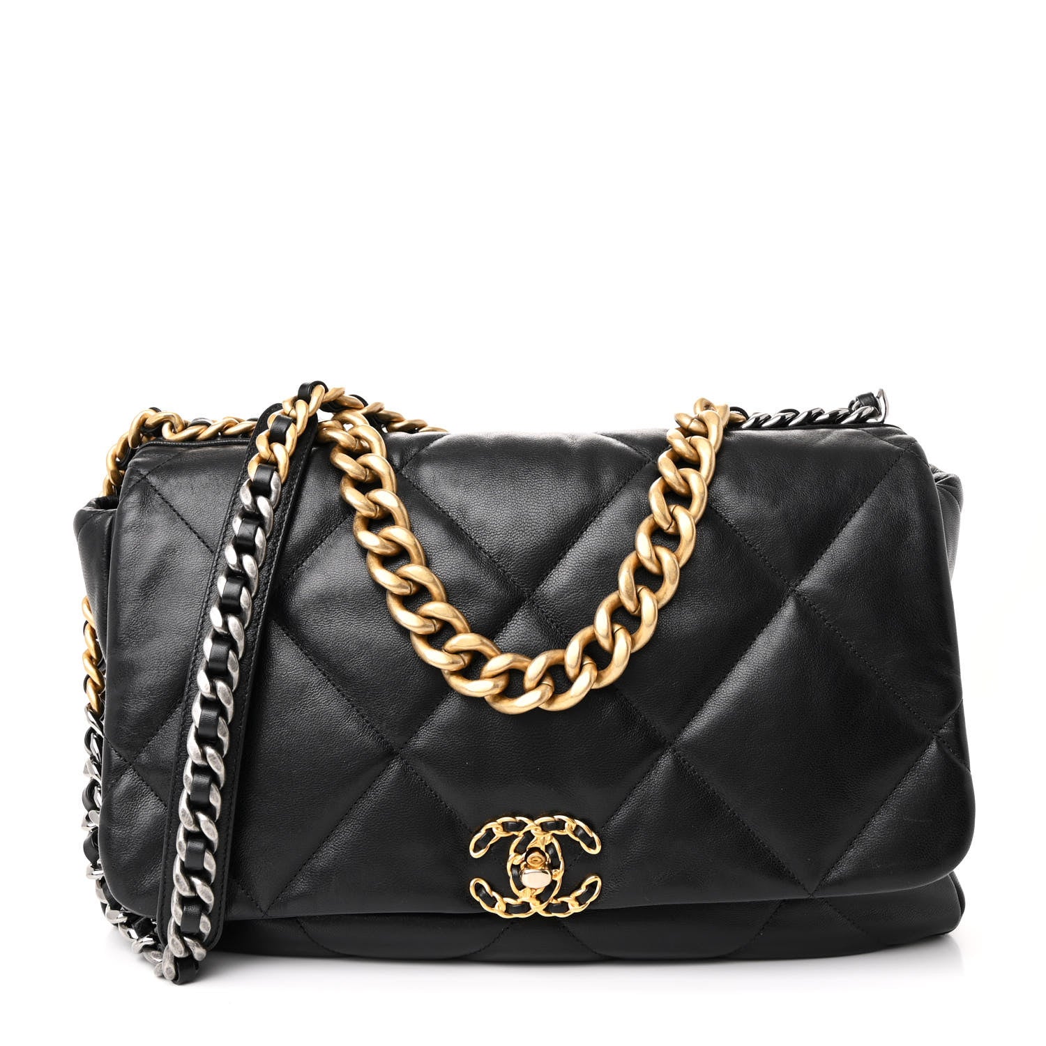 Chanel Goatskin Quilted Large Chanel 19 Flap Black 1758852