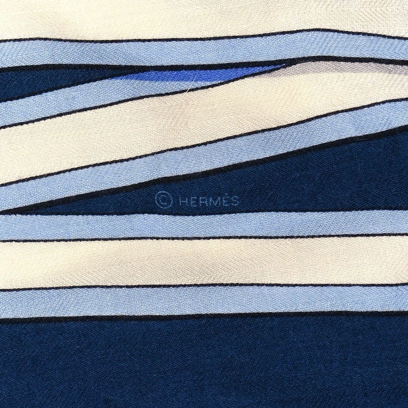 Hermes Silk Cashmere Grand Tralala Shawl 140 Petrole White Black 4 of 4
