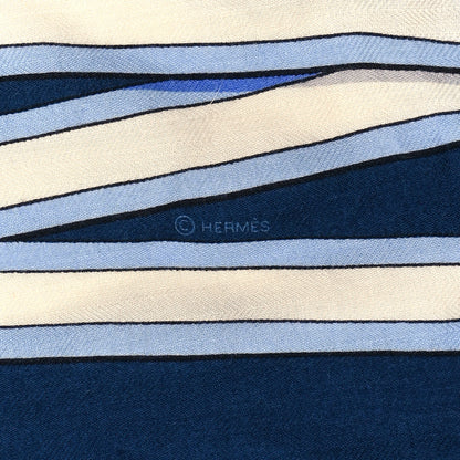 Hermes Silk Cashmere Grand Tralala Shawl 140 Petrole White Black 4 of 4