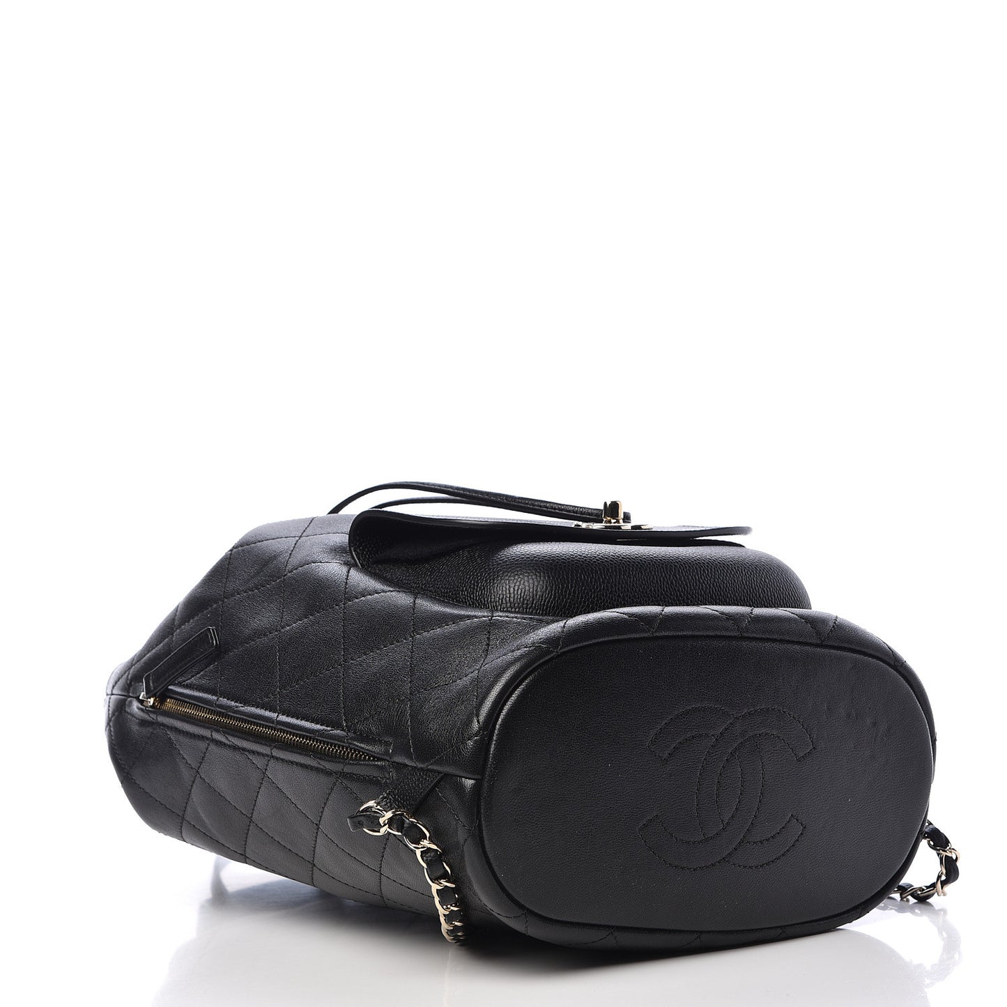 Sheepskin Caviar Quilted Daily Round Backpack Black