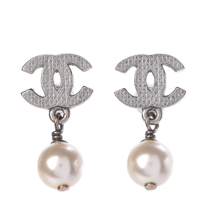 Chanel Pearl Quilted CC Drop Earrings Silver 1 of 4