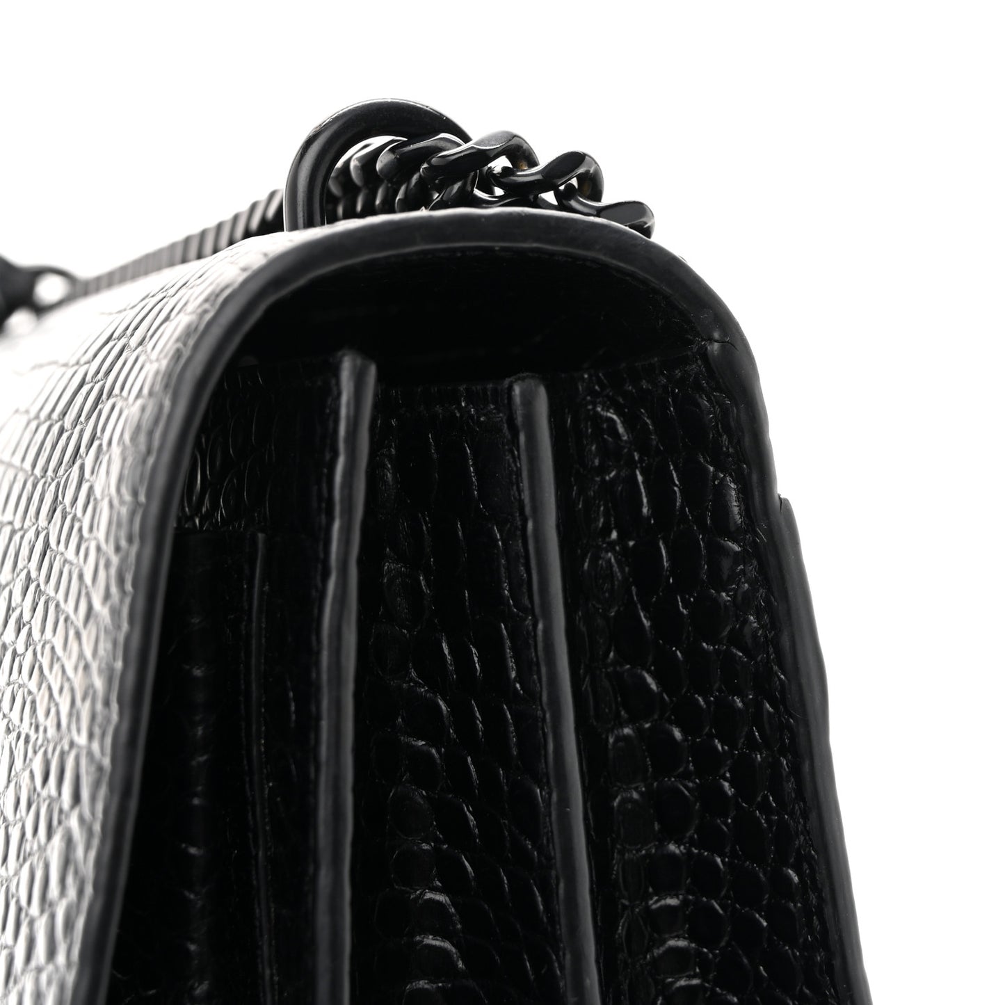 Calfskin Crocodile Embossed Medium Monochrome Monogram Sunset Black