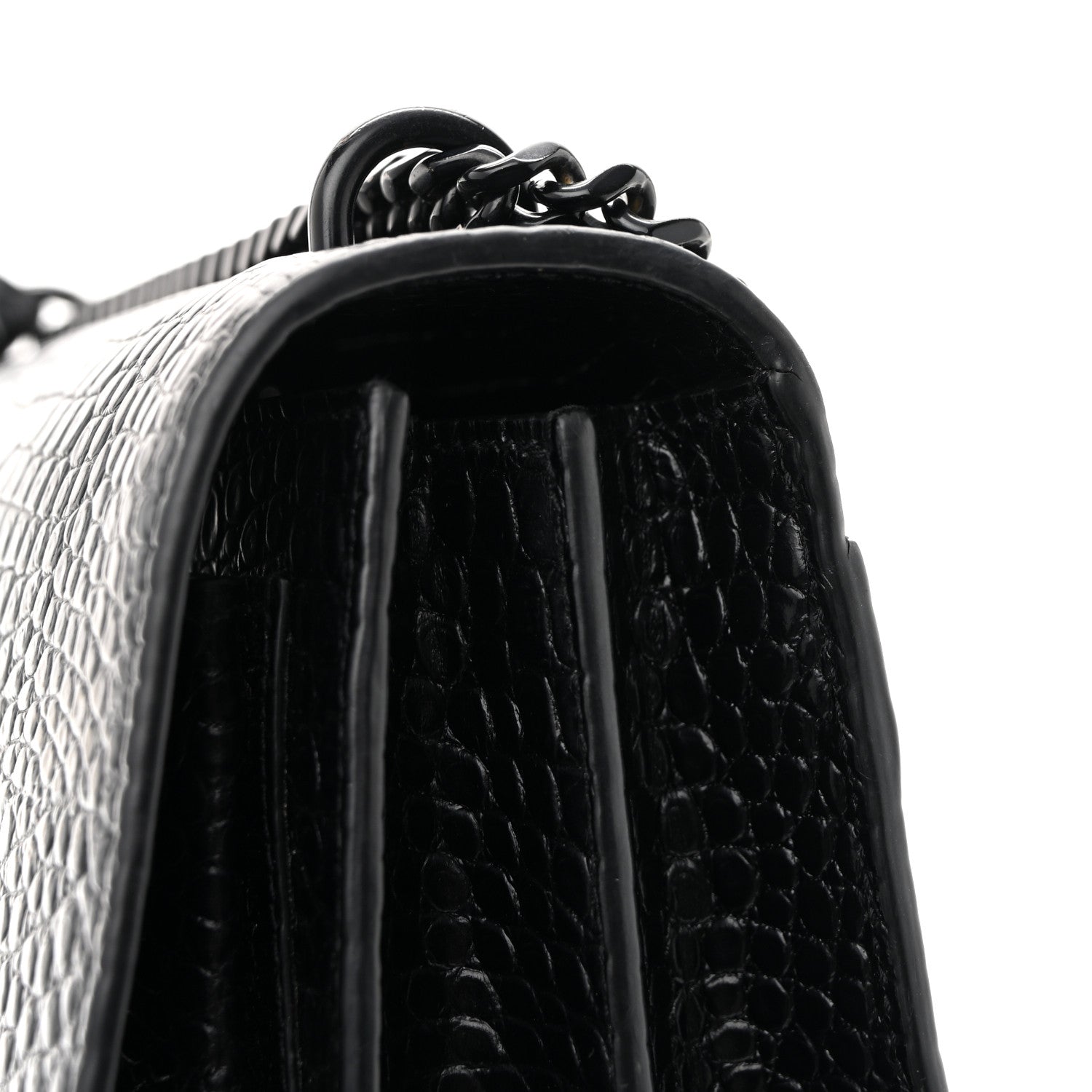 Saint Laurent Calfskin Crocodile Embossed Medium Monochrome Monogram Sunset Black 11 of 14