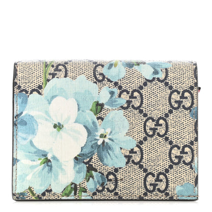 Gucci GG Supreme Monogram Blooms Card Case Wallet Beige Blue Navy Hibiscus Red 1 of 9