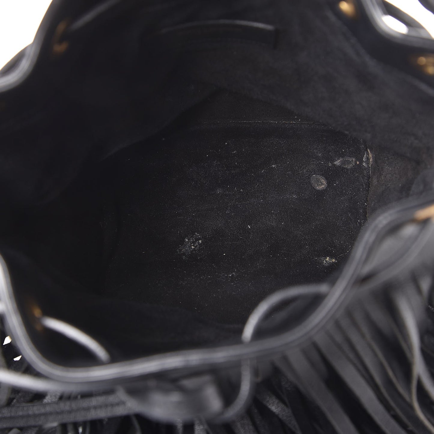 Calfskin Small Emmanuelle Fringe Bucket Bag Black