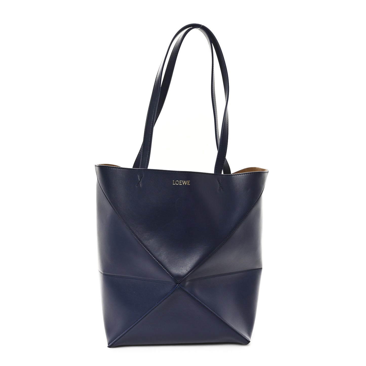 Shiny Calfskin Medium Puzzle Fold Tote Marine
