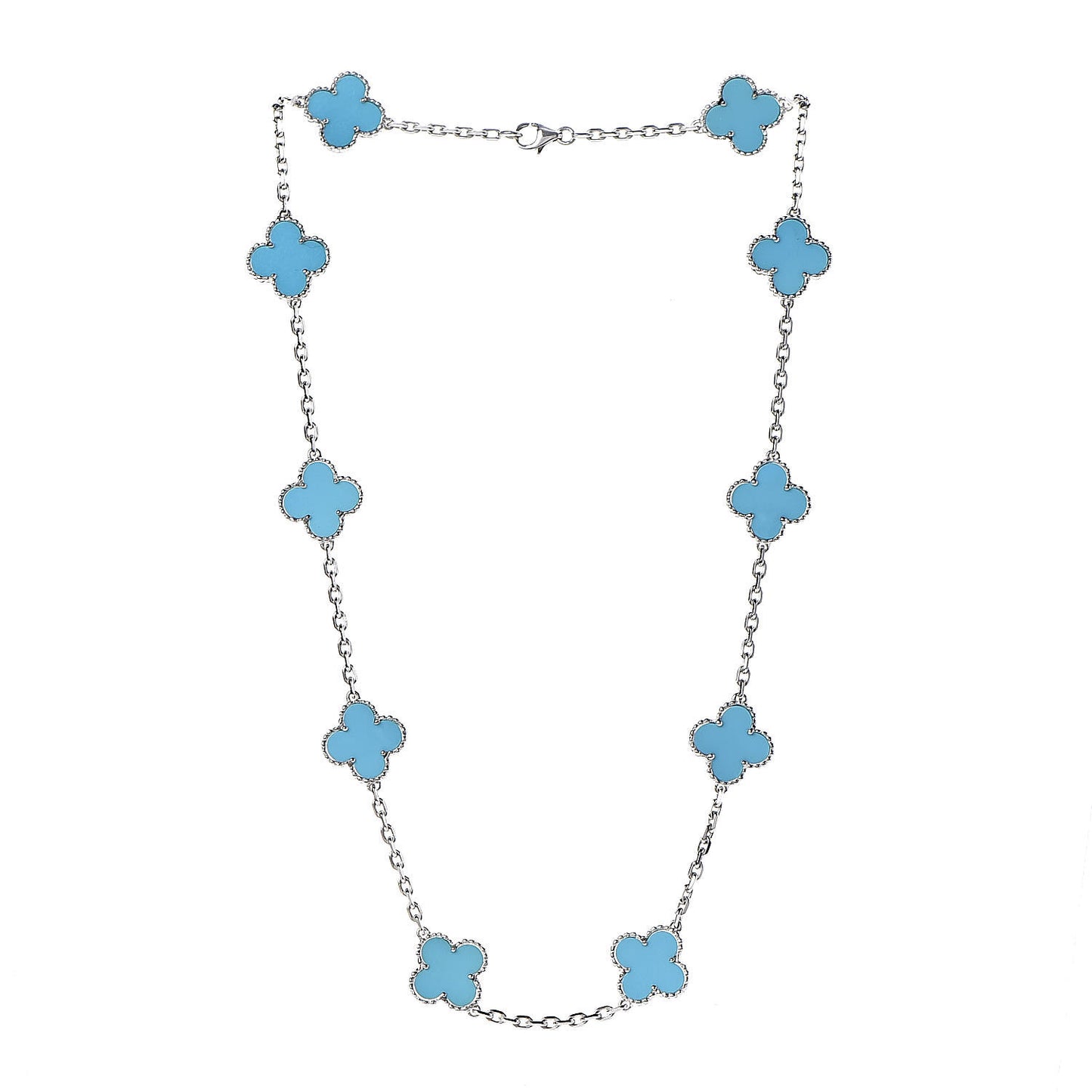 18K White Gold Turquoise 10 Motifs Vintage Alhambra Necklace